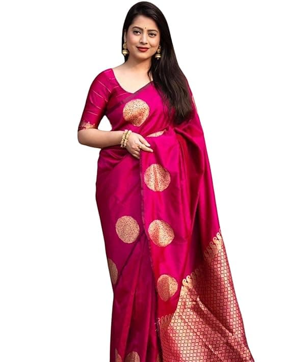 C J Enterprise Women's Pure Soft Silk Saree With Blouse Piece For Wedding
